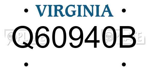 Q60940B Virginia License Plate