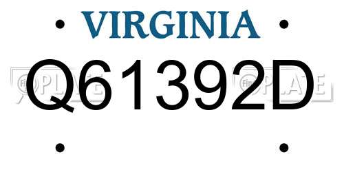 Q61392D Virginia License Plate