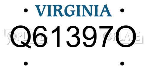 Q61397O Virginia License Plate