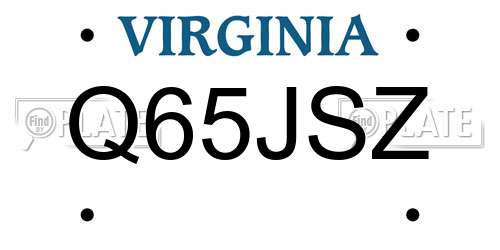 Q65JSZ Virginia License Plate