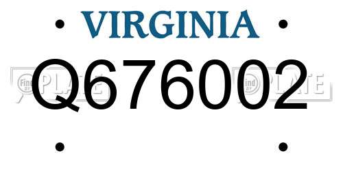 Q676002 Virginia License Plate