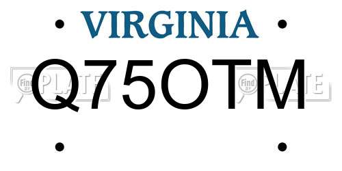 Q75OTM Virginia License Plate