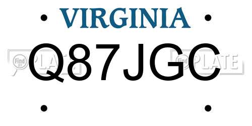 Q87JGC Virginia License Plate