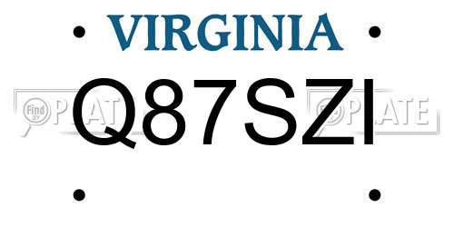 Q87SZI Virginia License Plate