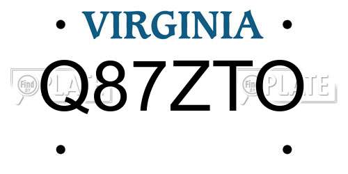 Q87ZTO Virginia License Plate