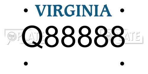 Q88888 Virginia License Plate