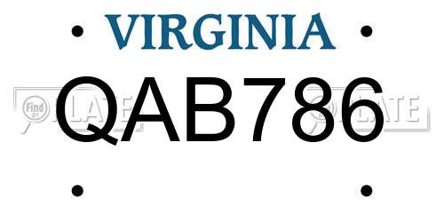 QAB786 Virginia License Plate