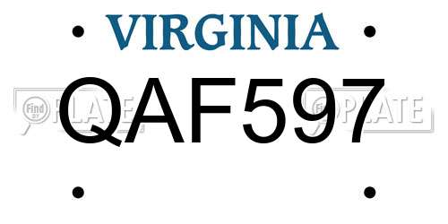 QAF597 Virginia License Plate