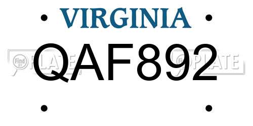 QAF892 Virginia License Plate