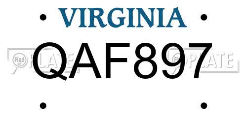 QAF897 Virginia License Plate