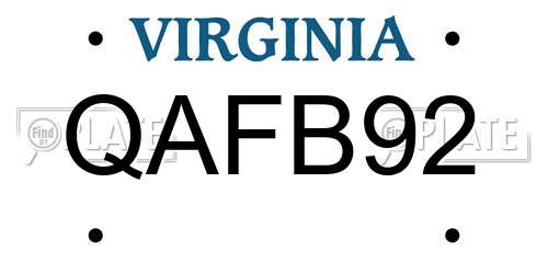 QAFB92 Virginia License Plate