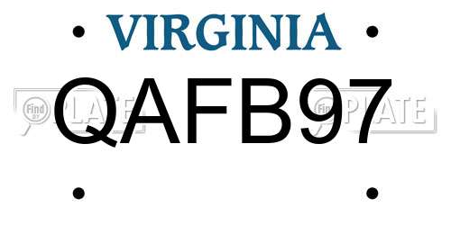 QAFB97 Virginia License Plate