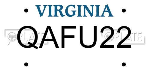 QAFU22 Virginia License Plate