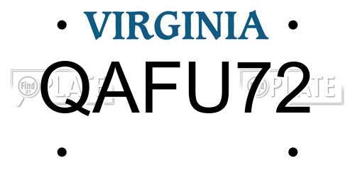 QAFU72 Virginia License Plate