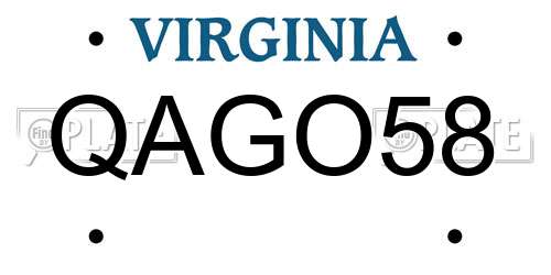 QAGO58 Virginia License Plate