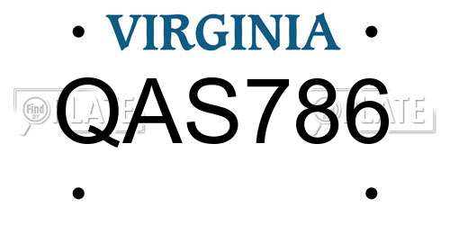 QAS786 Virginia License Plate