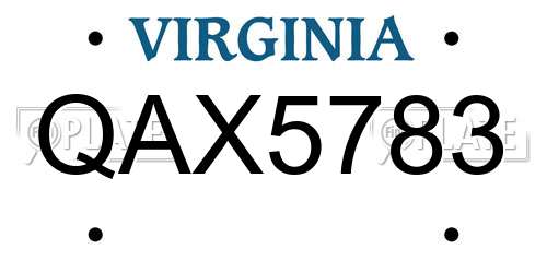 QAX5783 Virginia License Plate