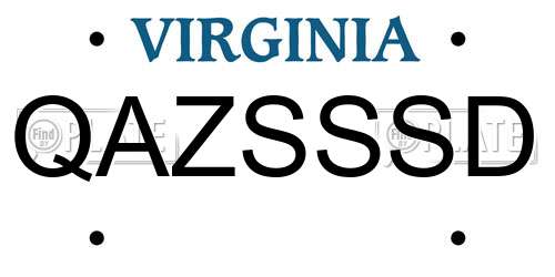 QAZSSSD Virginia License Plate