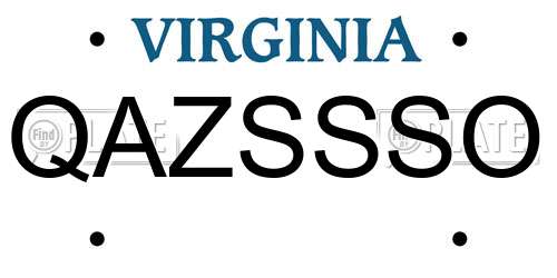 QAZSSSO Virginia License Plate