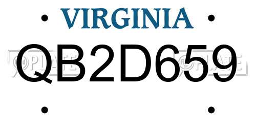 QB2D659 Virginia License Plate