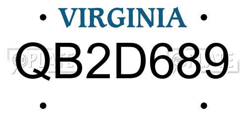 QB2D689 Virginia License Plate