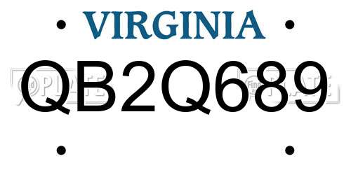 QB2Q689 Virginia License Plate
