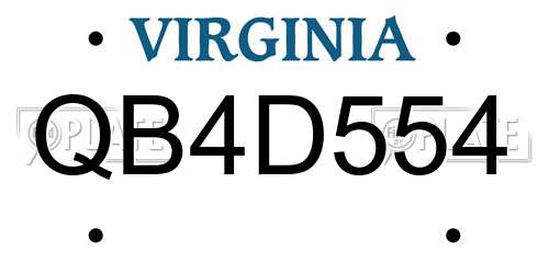 QB4D554 Virginia License Plate