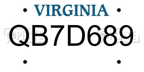 QB7D689 Virginia License Plate