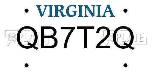 QB7T2Q Virginia License Plate