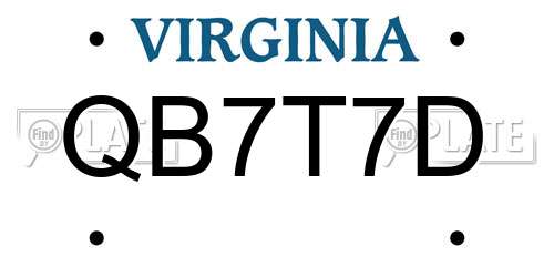 QB7T7D Virginia License Plate