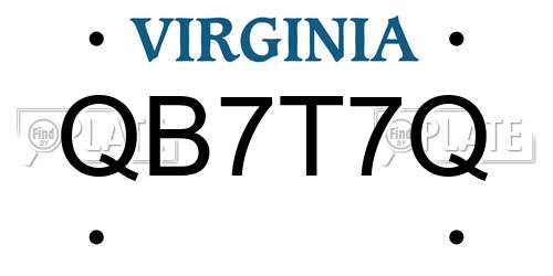 QB7T7Q Virginia License Plate