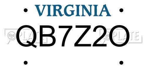 QB7Z2O Virginia License Plate