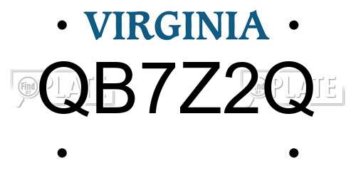 QB7Z2Q Virginia License Plate