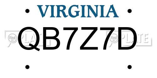 QB7Z7D Virginia License Plate