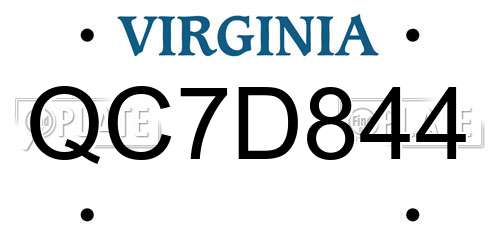 QC7D844 Virginia License Plate