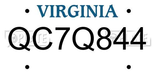 QC7Q844 Virginia License Plate