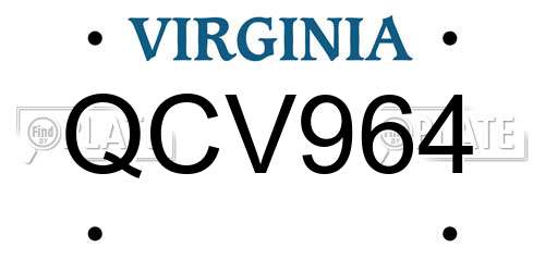 QCV964 Virginia License Plate