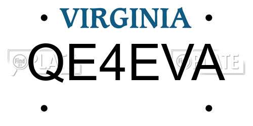 QE4EVA Virginia License Plate