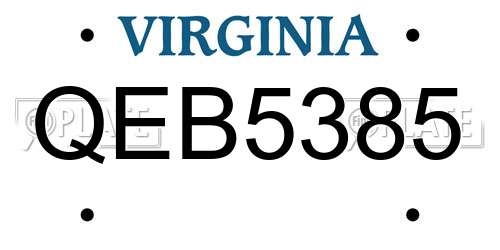 QEB5385 Virginia License Plate