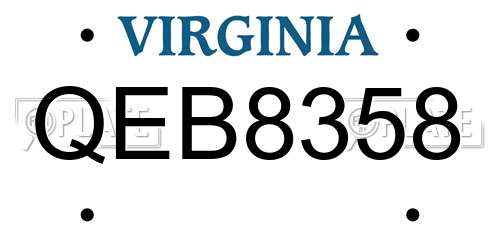 QEB8358 Virginia License Plate