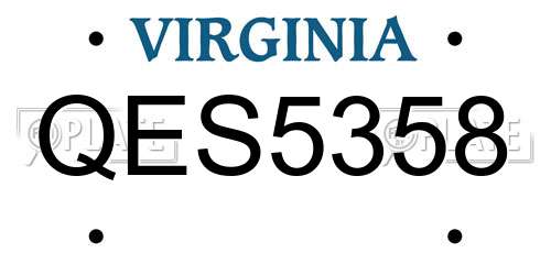 QES5358 Virginia License Plate