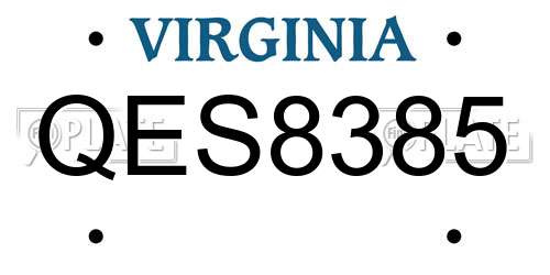 QES8385 Virginia License Plate