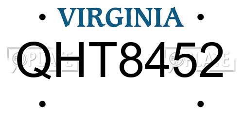 QHT8452 Virginia License Plate