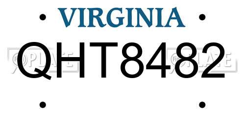 QHT8482 Virginia License Plate