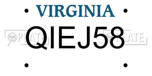 QIEJ58 Virginia License Plate
