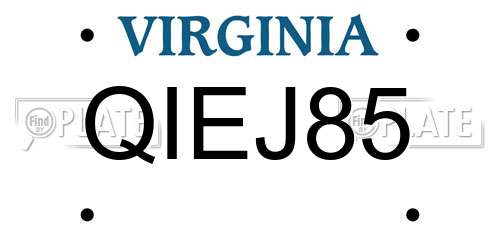 QIEJ85 Virginia License Plate