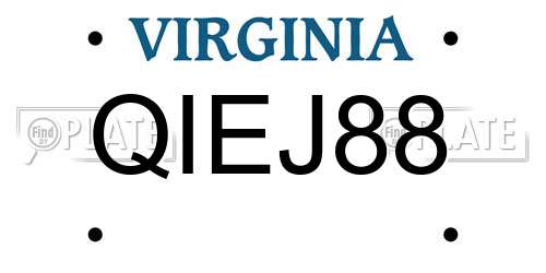 QIEJ88 Virginia License Plate