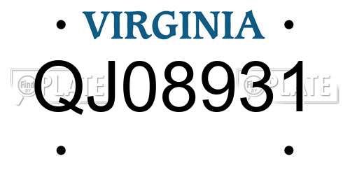 QJ08931 Virginia License Plate