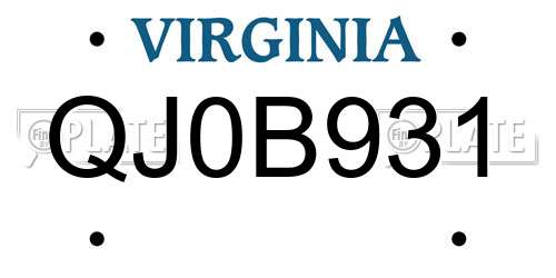 QJ0B931 Virginia License Plate