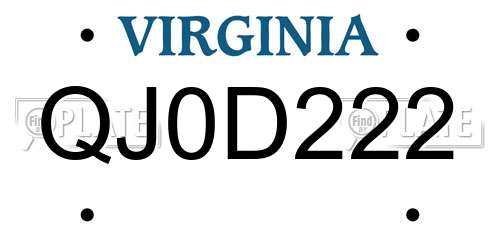 QJ0D222 Virginia License Plate